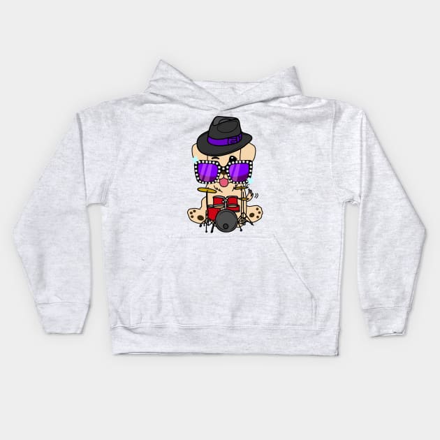 Cute golden retriever jamming on the drums Kids Hoodie by Pet Station